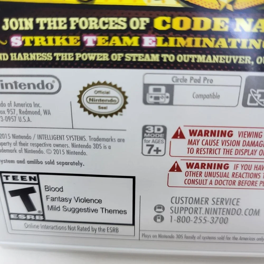 Code Name: S.T.E.A.M. Steam (Nintendo 3DS) Game w/Case‎